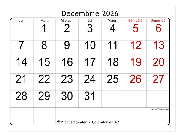 Calendar decembrie 2026 de tipărit - Vedere rapidă