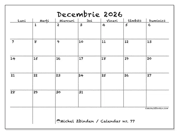 Calendar decembrie 2026 de tipărit - Școală și familie