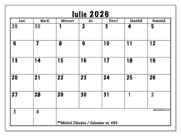 Calendar iulie 2026 de tipărit - Planificare completă
