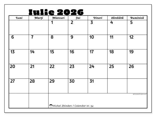 Calendar iulie 2026 de tipărit - Activități în familie
