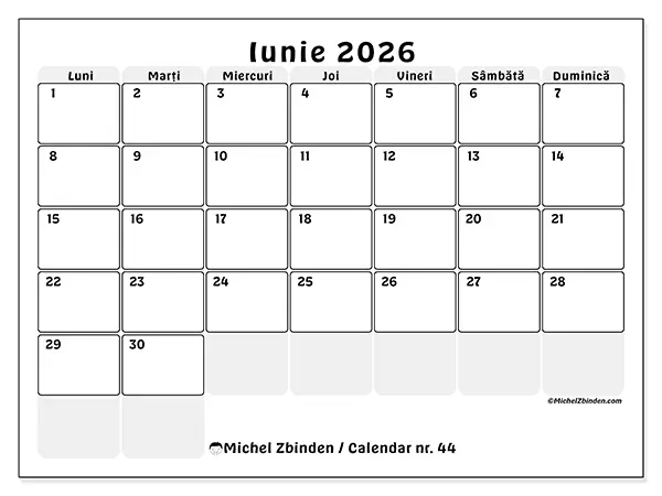 Calendar iunie 2026 de tipărit - Planificare structurată