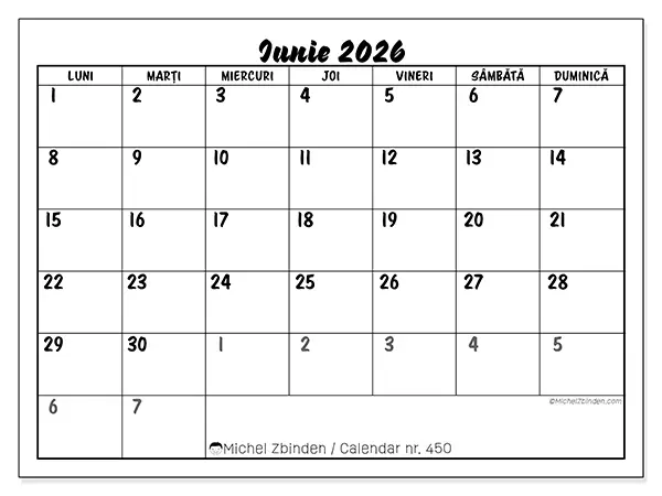 Calendar iunie 2026 de tipărit - Model detaliat