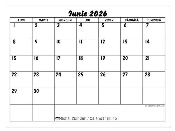 Calendar iunie 2026 de tipărit - Succes școlar