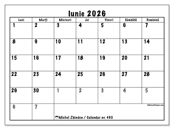 Calendar iunie 2026 de tipărit - Planificare completă