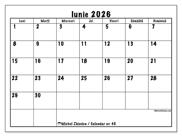 Calendar iunie 2026 de tipărit