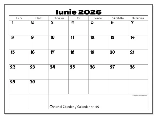 Calendar iunie 2026 de tipărit - Coordonarea muncii