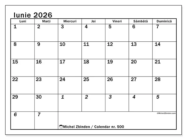 Calendar iunie 2026 de tipărit - Planificare intensivă
