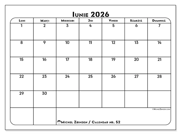 Calendar iunie 2026 de tipărit - Plan de lucru