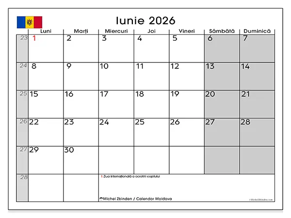 Calendar iunie 2026 de tipărit - Moldova
