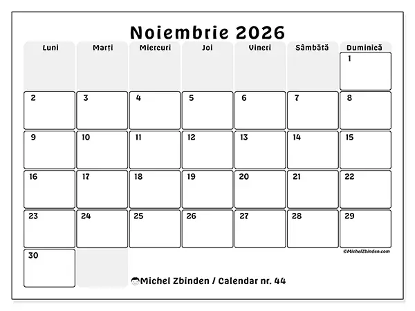 Calendar noiembrie 2026 de tipărit - Planificare structurată