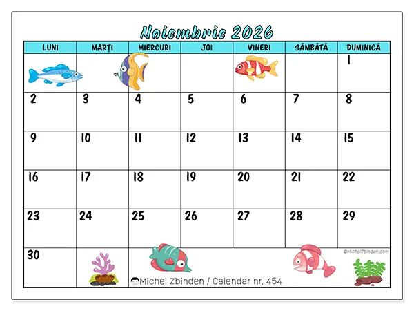 Calendar noiembrie 2026 de tipărit - Pești colorați