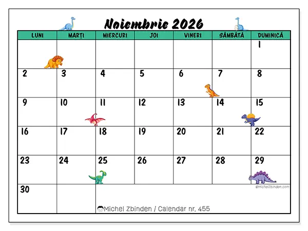Calendar noiembrie 2026 de tipărit - Dinozauri mici