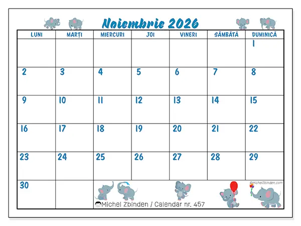 Calendar noiembrie 2026 de tipărit - Elefanți mici