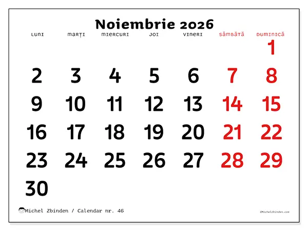 Calendar noiembrie 2026 de tipărit - Viziune clară