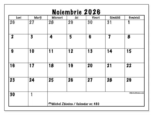 Calendar noiembrie 2026 de tipărit - Planificare completă
