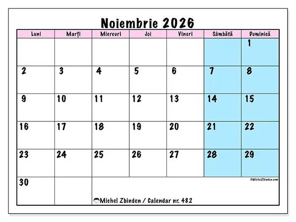 Calendar noiembrie 2026 de tipărit - Program de echipă