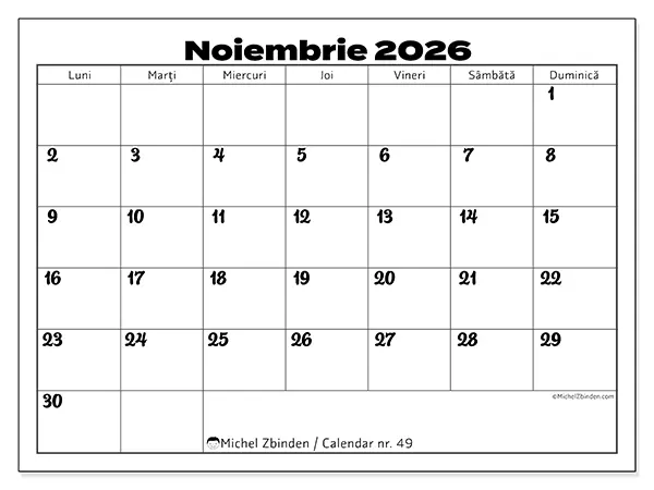 Calendar noiembrie 2026 de tipărit - Coordonarea muncii