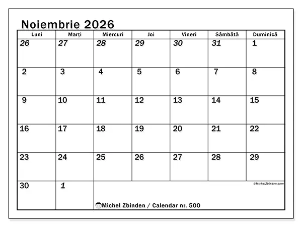 Calendar noiembrie 2026 de tipărit - Planificare intensivă