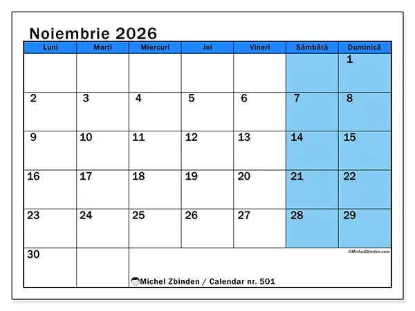 Calendar noiembrie 2026 de tipărit - Studii dinamice