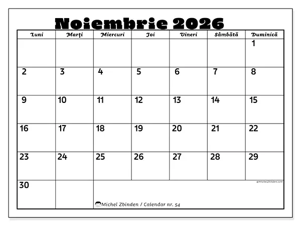 Calendar noiembrie 2026 de tipărit - Activități în familie