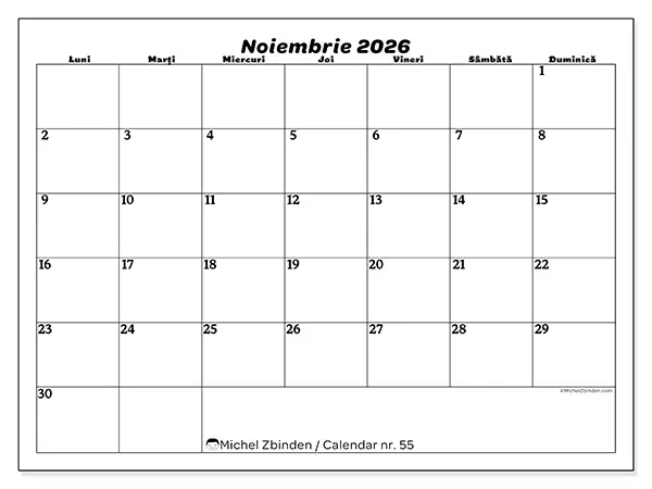 Calendar noiembrie 2026 de tipărit - Timp liber