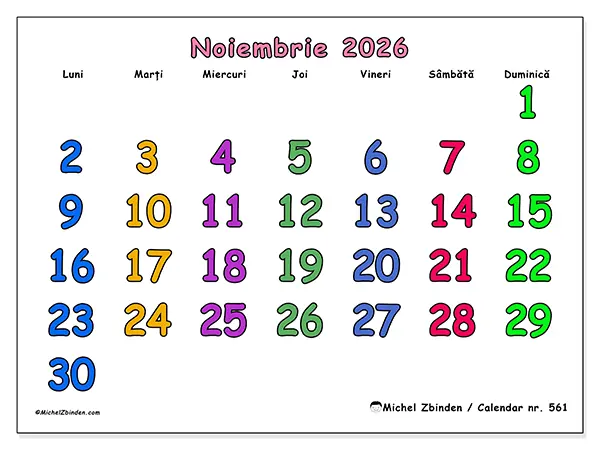 Calendar noiembrie 2026 de tipărit - Momente creative