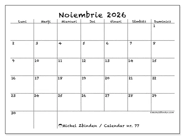 Calendar noiembrie 2026 de tipărit - Școală și familie