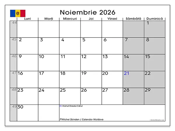 Calendar noiembrie 2026 de tipărit - Moldova