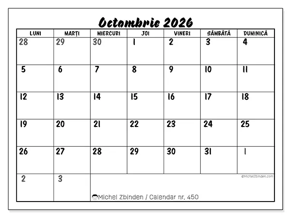 Calendar octombrie 2026 de tipărit - Model detaliat