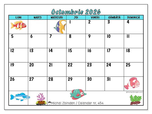 Calendar octombrie 2026 de tipărit - Pești colorați
