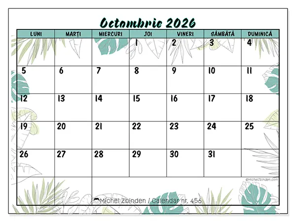Calendar octombrie 2026 de tipărit