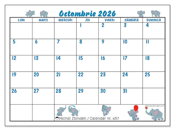 Calendar octombrie 2026 de tipărit - Elefanți mici