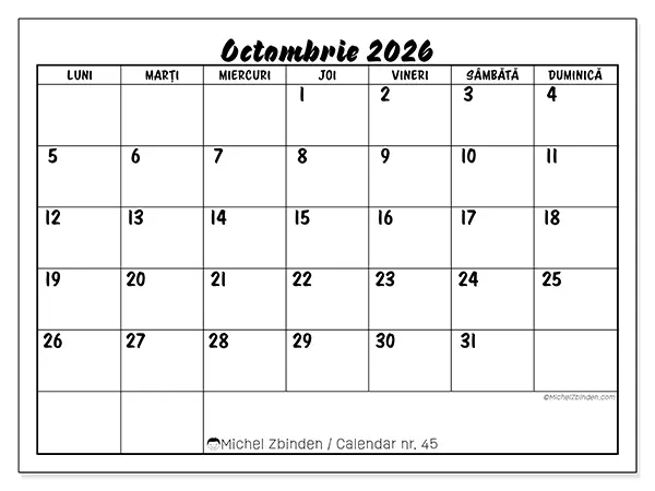 Calendar octombrie 2026 de tipărit - Succes școlar