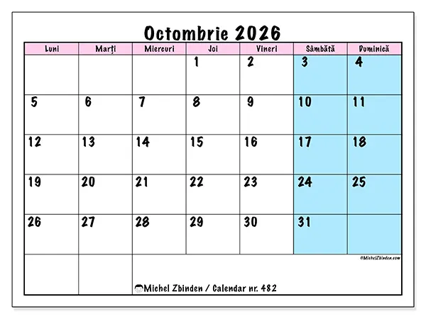 Calendar octombrie 2026 de tipărit - Program de echipă
