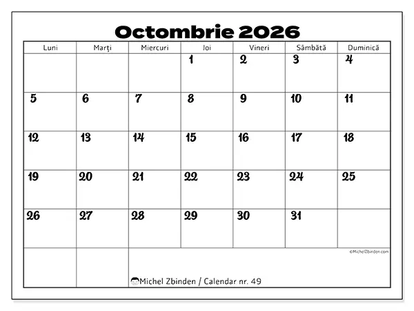 Calendar octombrie 2026 de tipărit - Coordonarea muncii