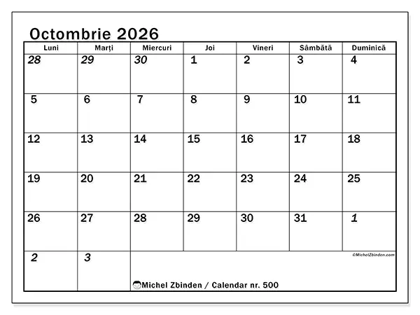 Calendar octombrie 2026 de tipărit - Planificare intensivă