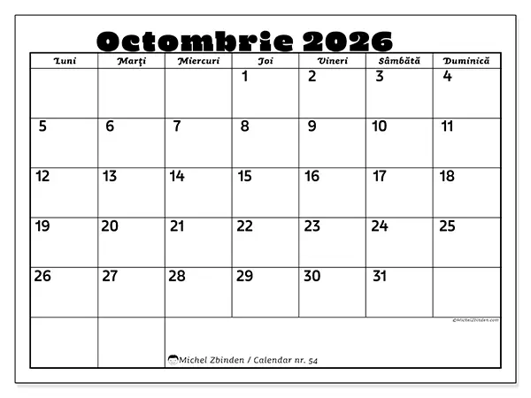 Calendar octombrie 2026 de tipărit - Activități în familie