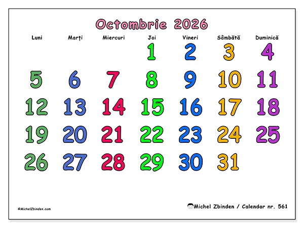 Calendar octombrie 2026 de tipărit - Momente creative