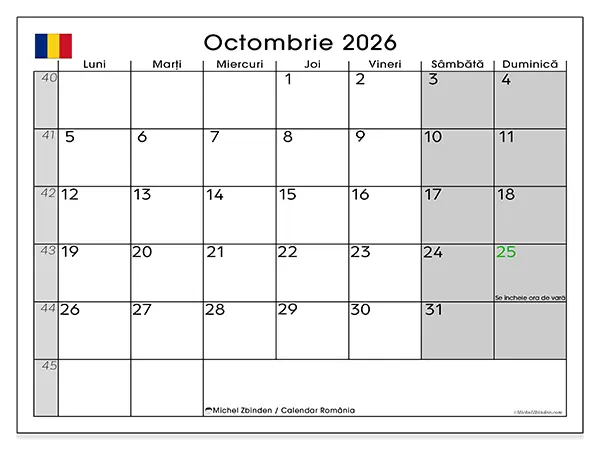 Calendar octombrie 2026 de tipărit - România