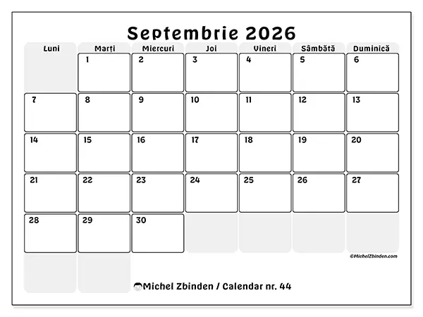 Calendar septembrie 2026 de tipărit - Planificare structurată
