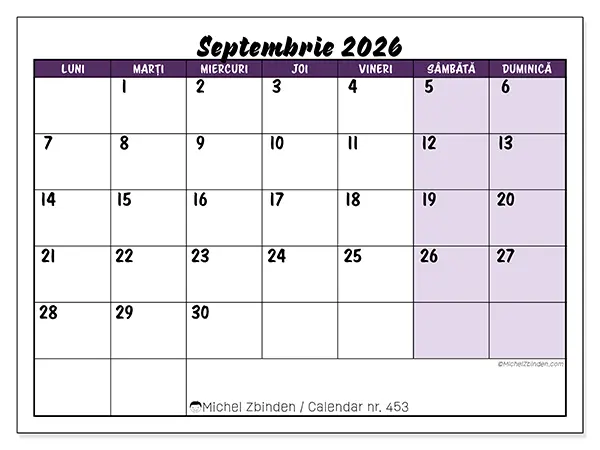 Calendar septembrie 2026 de tipărit - Sarcini colorate