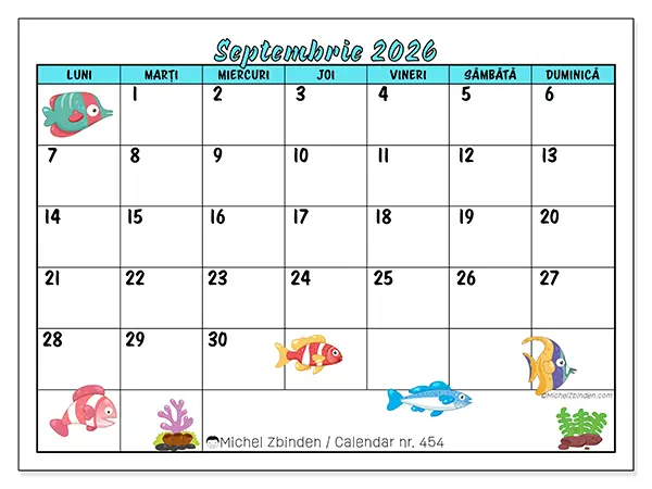 Calendar septembrie 2026 de tipărit - Pești colorați