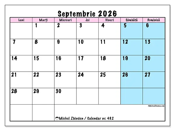 Calendar septembrie 2026 de tipărit - Program de echipă