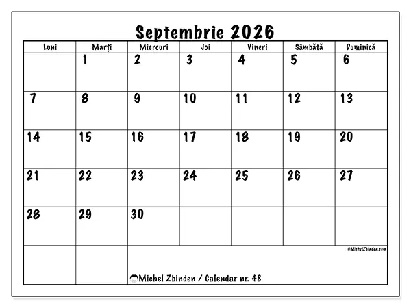 Calendar septembrie 2026 de tipărit - Planuri zilnice