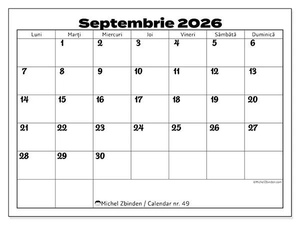 Calendar septembrie 2026 de tipărit - Coordonarea muncii