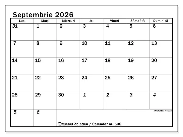 Calendar septembrie 2026 de tipărit - Planificare intensivă