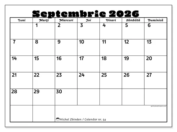 Calendar septembrie 2026 de tipărit - Activități în familie