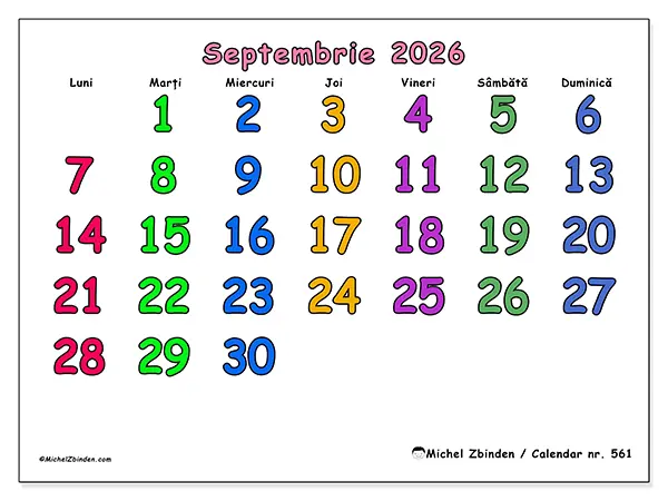Calendar septembrie 2026 de tipărit - Momente creative