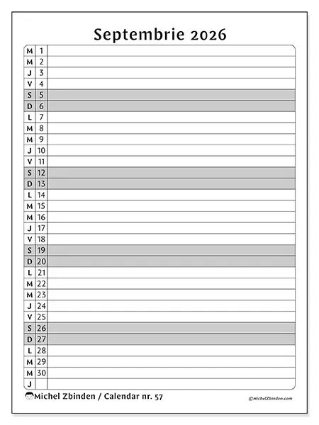 Calendar septembrie 2026 de tipărit - Lista activităților