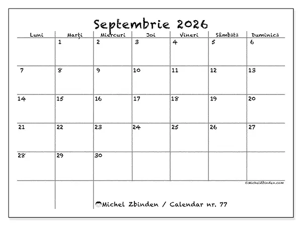 Calendar septembrie 2026 de tipărit - Școală și familie